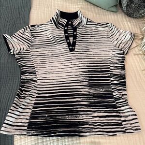 Tail Black and White Striped Women's Golf Top Size S